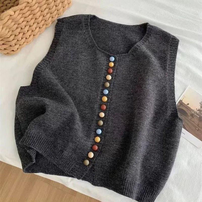 ZOIE - COLOR-BUTTON KNIT VEST
