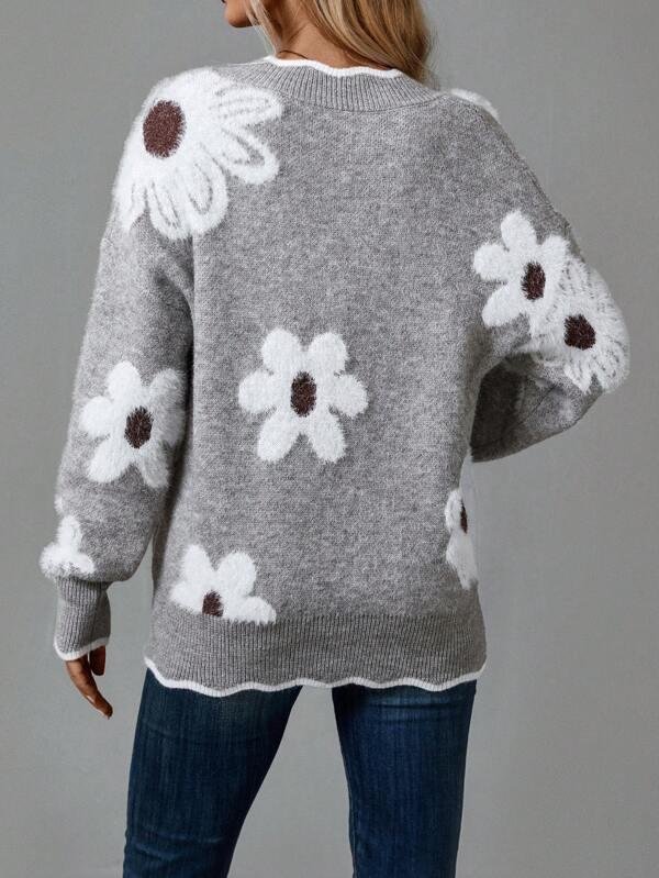 LEAH | Elegant V-Neck Floral Sweater